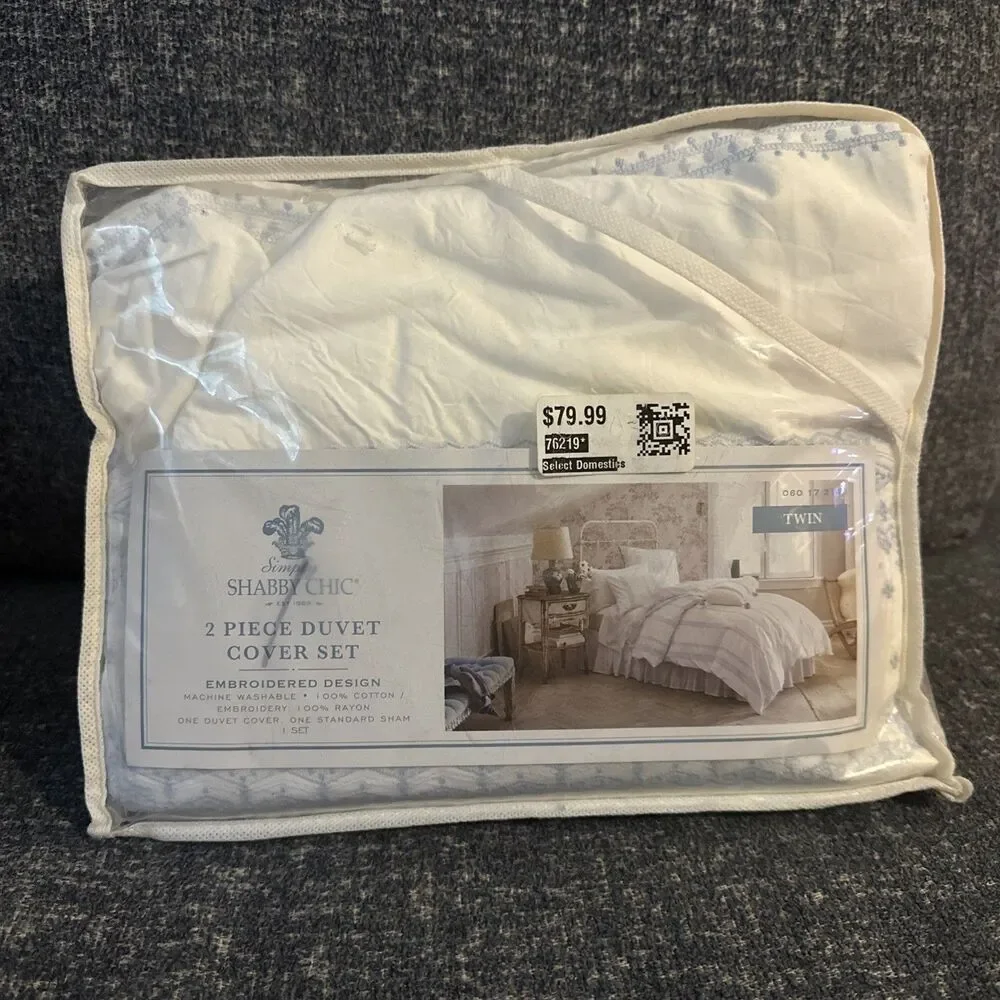 Simply Shabby Chic Blue Embroidered Twin Duvet & Sham Set 2pc
